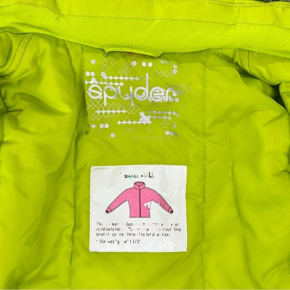 Spyder girls Bitsy Lola ski jacket insulated faux fur hood neon green size 5